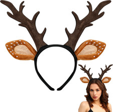 Deer Antlers Headband, Deer Costume for Women Adults, Cute Reindeer Horns Ears C