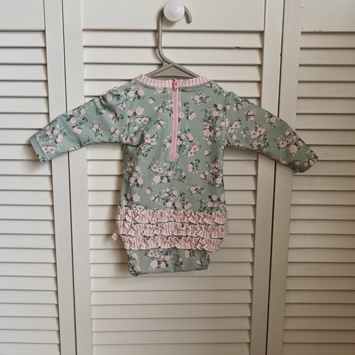 Ruffle Butts Tea Roses One-Piece Swimsuit in Sage Green and Pink 3/6M - Photo 4/6