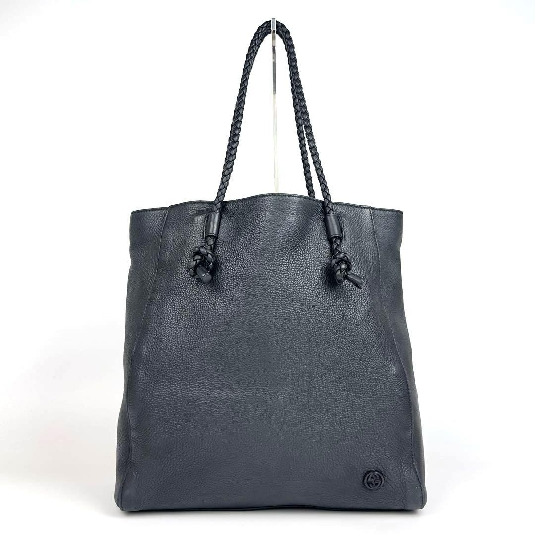 Vintage Gucci GG Black Leather Tote Bag Unisex Japan Import