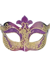 Deluxe Costume Unisex Purple And Gold Glitter Venetian Carnival Mask