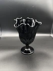 Vintage Fenton Black Amethyst Glass Thumbprint Ruffled Edge Handkerchief Vase