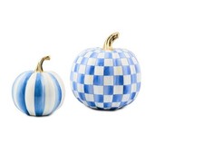 MacKenzie-Childs Classic Royal Blue Stripe  Check Pumpkins Small  Med NEW