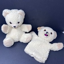 Russ Snuggle Bear Plush Set of 2 Cream 12" Puppet 11" Stuffed Teddy VTG 1986