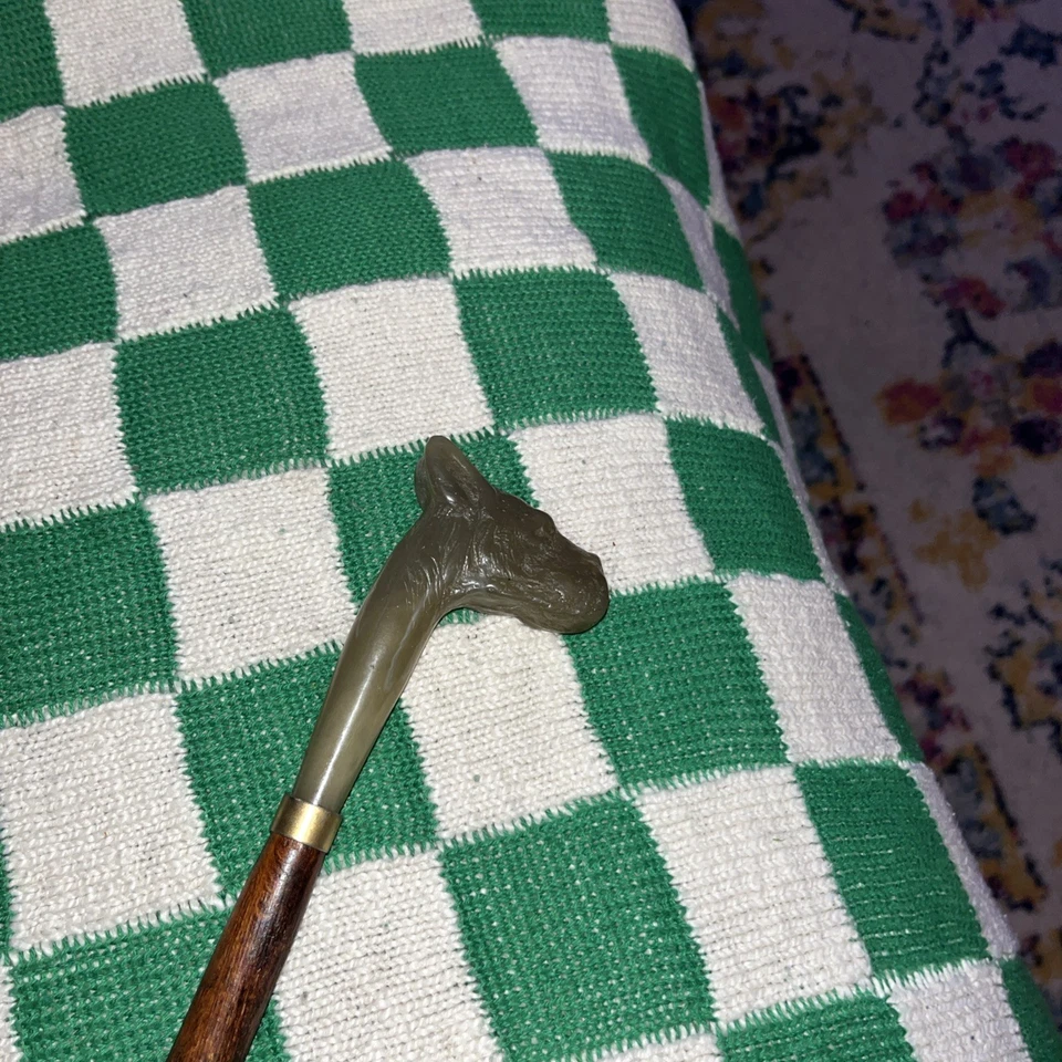 Made In Italy Original Long Shoe Horn-Carved Dog Head-Wood/Brass Fittings-20” - Image 2 of 4