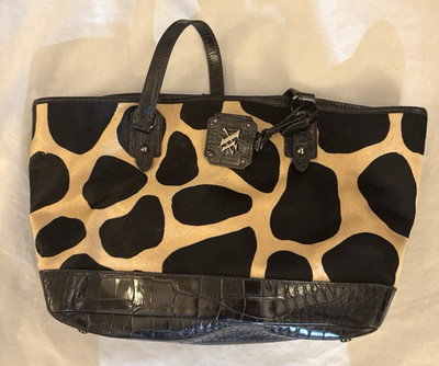 MAXX New York animal print hair on leather L tote