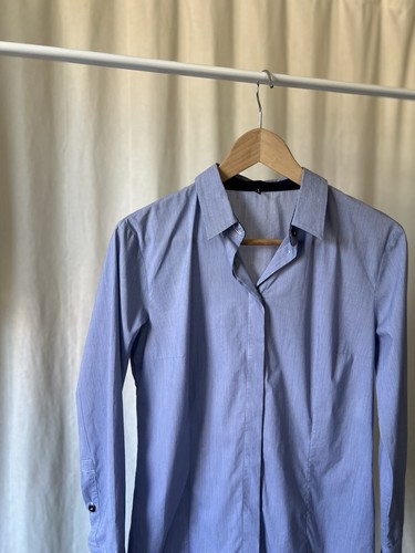 Jil Sander Blue Shirt Cotton Blend Button Up Pinstriped EU 38 UK 10 M