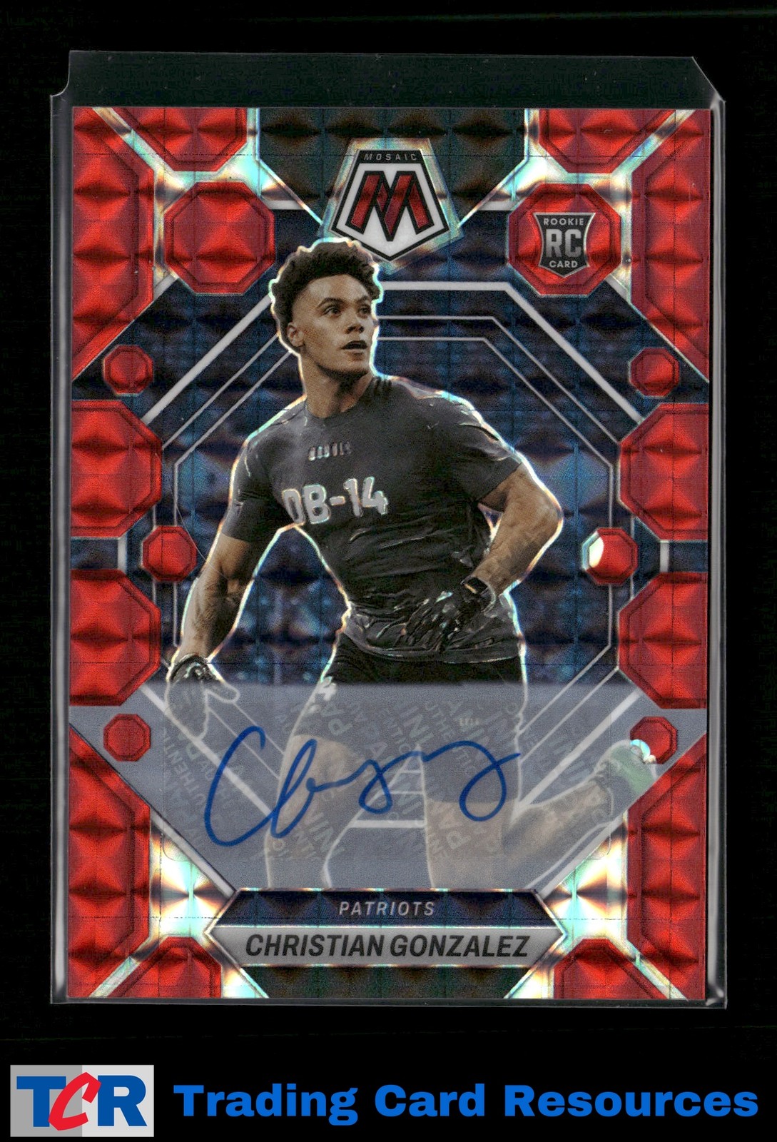2023 Panini Mosaic #300 Christian Gonzalez Rookie Autographs Mosaic Red #/199