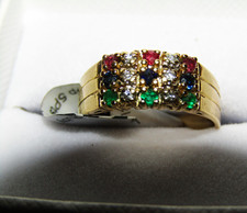 Heavy 18ct Gold Multi-Gemstone Ring Size L.5 - Emerald Ruby Sapphire Diamonds