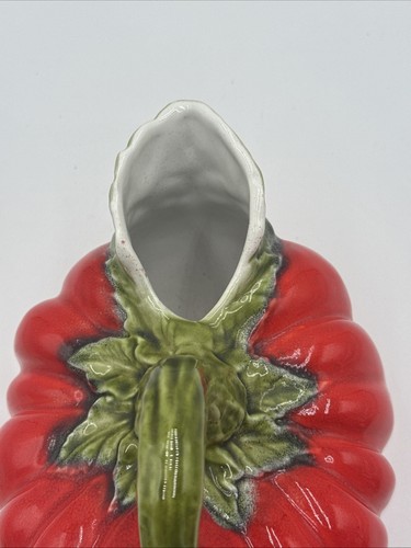 Brocca zucca o pomodoro ceramica trompe l'oeil in maiolica italiana anni 80 timbrata - Foto 7 di 10
