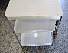 Vintage COSCO Model 12-205 WHITE Metal 3 Tier Rolling Kitchen Utility Cart MCM