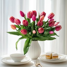 20PCS Fake Tulips Artificial Tulip Silk Flowers Fake PU Bouquet Artificial Fl...