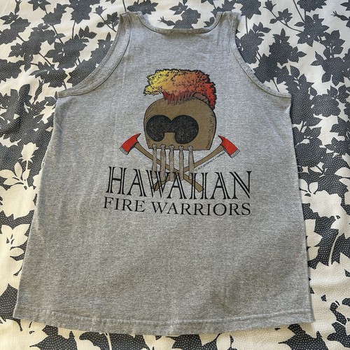 VTG Y2K Alstyle AAA Hawaiian Fire Warriors Tank Top Men's L Alii Graphics Gray