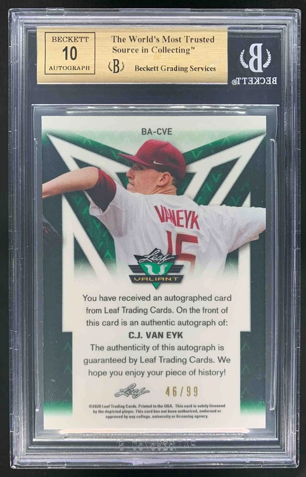 C.J. Van Eyk 2020 Leaf Valiant Green Auto Red Sox BGS 9.5 /99 - Image 2 of 2