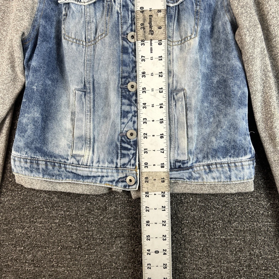 Chaqueta L.e.i Mujer Mediana Con Capucha Denim Envejecido Tejido Polar Botón Talla S Foto 3 de 4