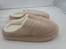 SHIBEVER Fuzzy Slippers Women Slip On Closed Toe Apricot Size 7.5-8
