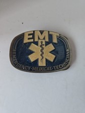 VINTAGE 1985 EMERGENCY MEDICAL TECHNICIAN EMT PEWTER BELT BUCKLE