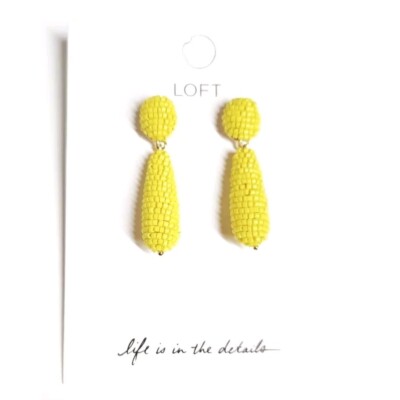 Loft Seedbead Dangle Drop Earrings Sunshine Yellow Multi Goldtone New with Tags
