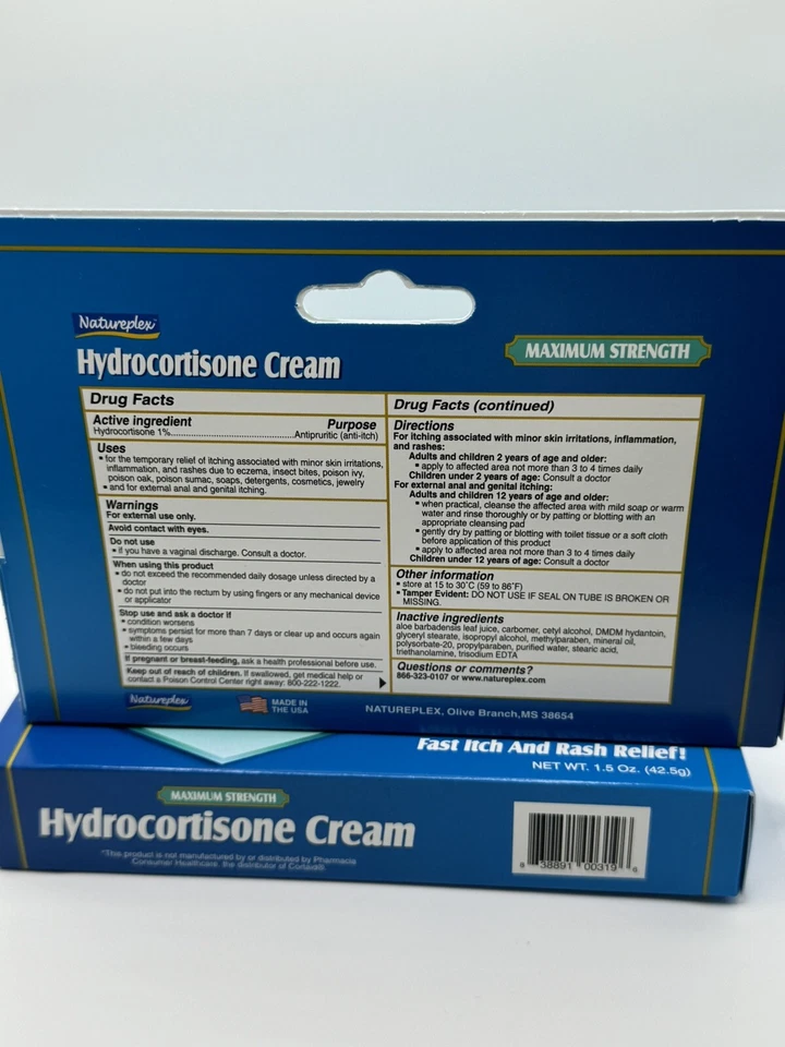 ✅ Max Strength! 1% Hydrocortisone Cream (1.5oz) Anti-Itch (Pack of 2) 🩹 - Image 2 of 4
