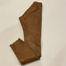 Commando Faux Leather High Rise Sleek Tan Leggings Control Top S Raw Hem Cocoa