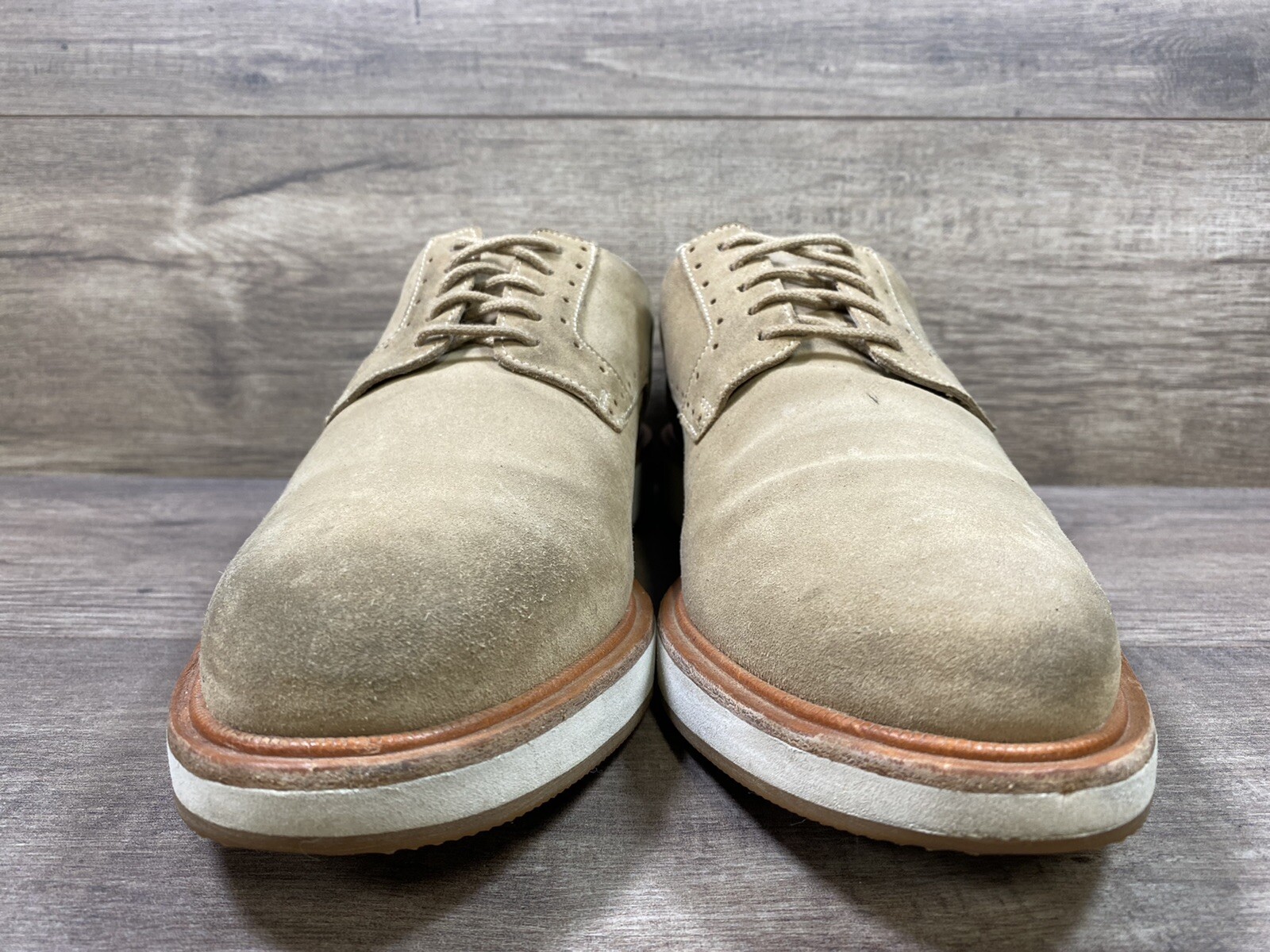 SAOLA Allen Edmonds BROOKLYN punta liscia derby beige chiaro scamosciato uomo taglia 7