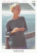 SIRDAR SILKY LOOK DK LADIES LONG SLEEVED SWEATER KNITTING PATTERN - 32-54"