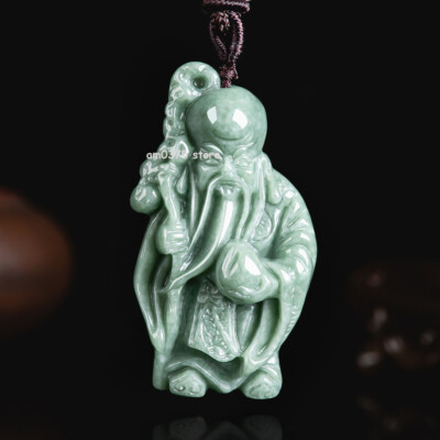 Natural Grade A Jade Jadeite Bean Green Longevity Star Immortal Pendant 2.1inch