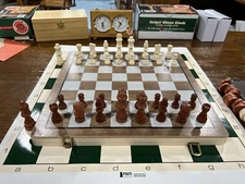 2 in 1 Magnetic Chess Set & Checkers Board, 15" Wooden Chess Board, FREE Board