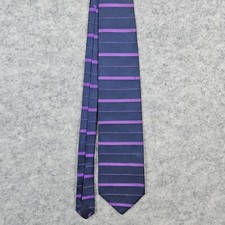 Brooks Brothers Makers Silk Neck Tie Navy Purple Stripes 57x3.5 WITH FLAWS