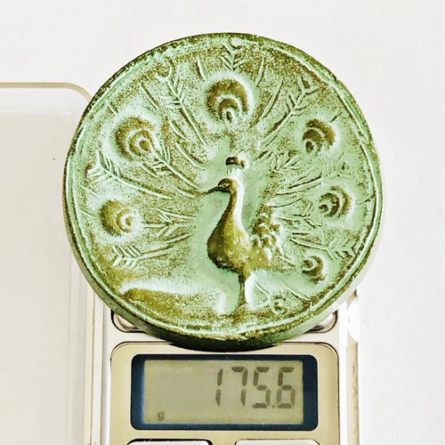 Japanischer Briefbeschwerer Pfau Sumitomo Japan Bunchin Gusseisen Kalligraphie Werkzeuge - Bild 6 von 7