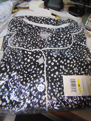Bali Womens Top & Pants Knit Pajama Set black notched collar dots Ret$36 soft L