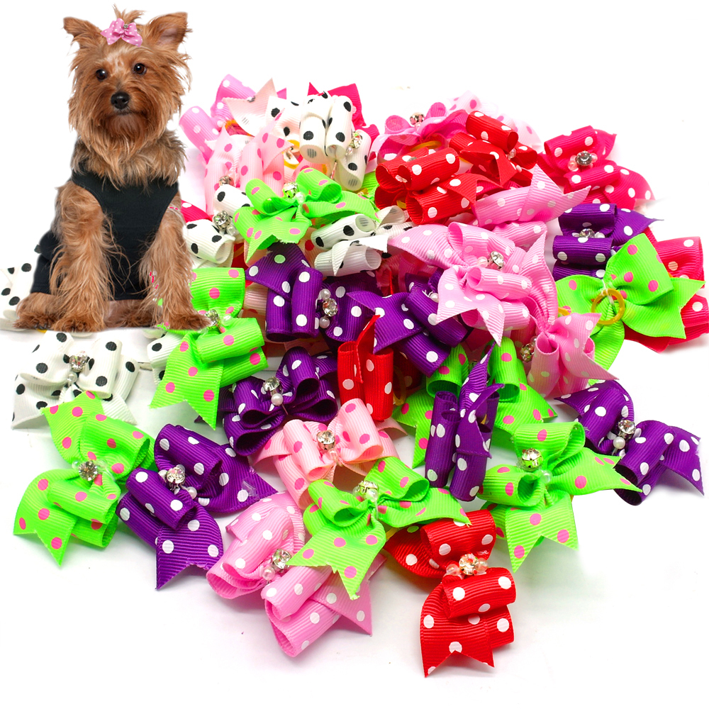 20/50/100/500/1000pcs Cute Dots Print Cat Puppy Dog Hair Bows Grooming  Wholesale | eBay