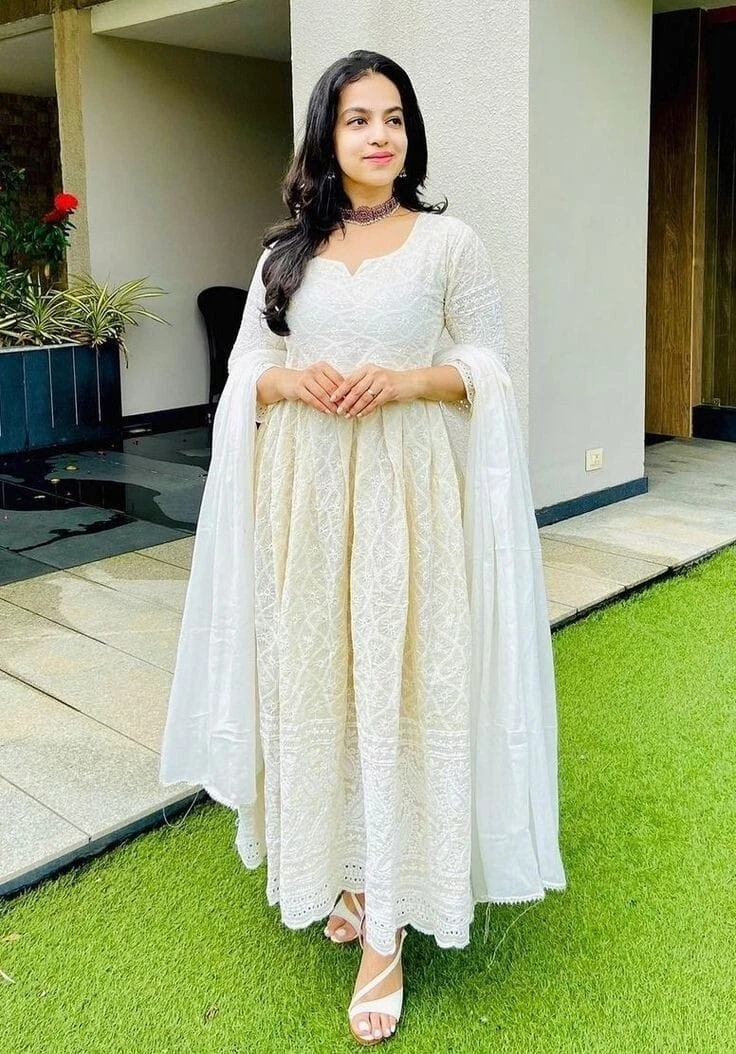 White chikankari top salwar suit