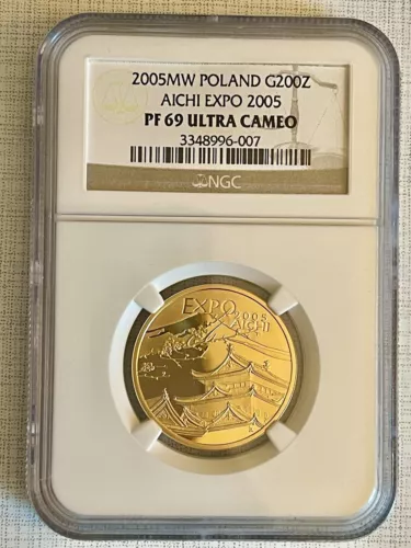 Poland 2005 MW Aichi Expo Japan 200 Zlotych Gold NGC PF69 ULTRA CAMEO SKU# 2865