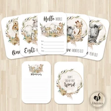 Baby Milestone Cards, Botanical Animals , Photo props, 40 cards, 300gsm, Unisex