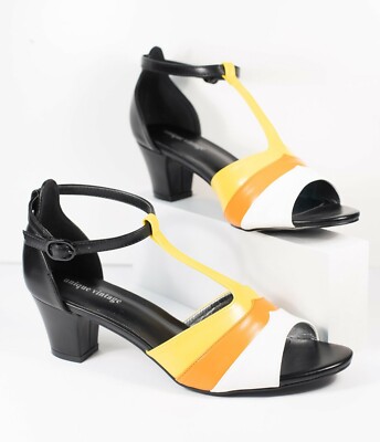 Unique Vintage Modcloth Candy Corn Halloween T-Strap Heels