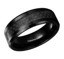 8mm Tungsten Carbide ring Black Carbon Fiber inlay Wedding Band mens jewelry
