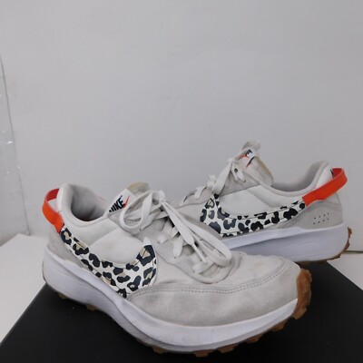 Nike Women 10 Waffle Debut Leopard Running Shoes White Walk Athletic Casual