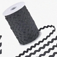WaveZig Black Rick Rack Trim - 50m of 5mm Woven Lace for Sewing, Dress Embellish