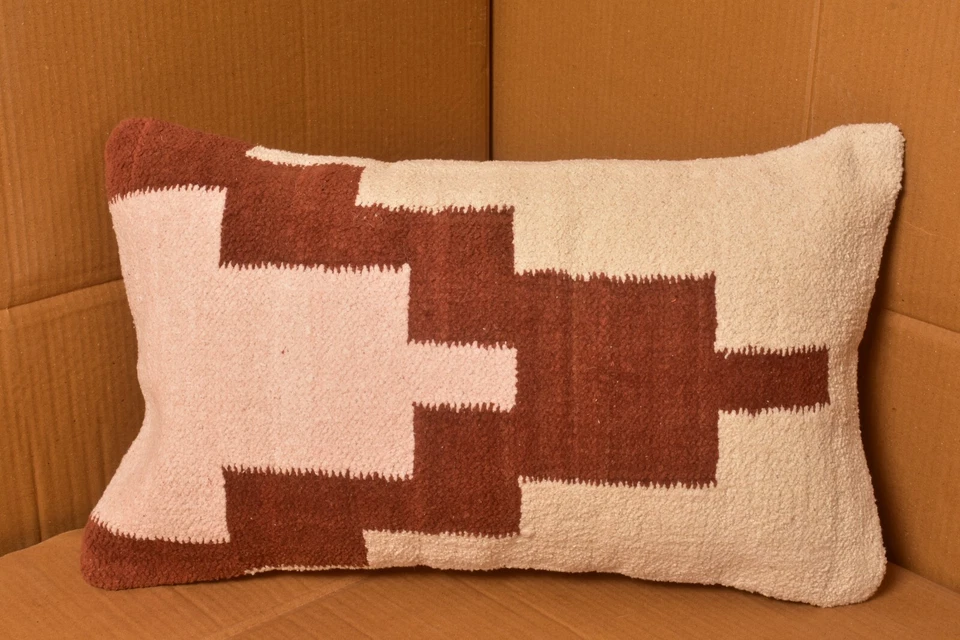 Funda Cojín Boho Chenille Kilim Tejida a Mano Almohada Decorativa Tribal Geométrica Foto 4 de 4