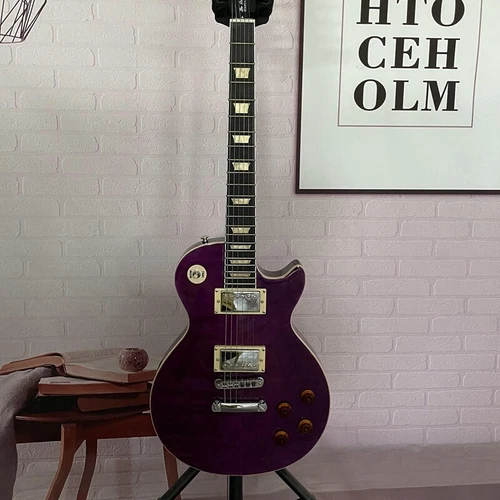 6-Strings Purple Les Paul Electric Guitar Solid Flamed Maple Top HPL Fretboard