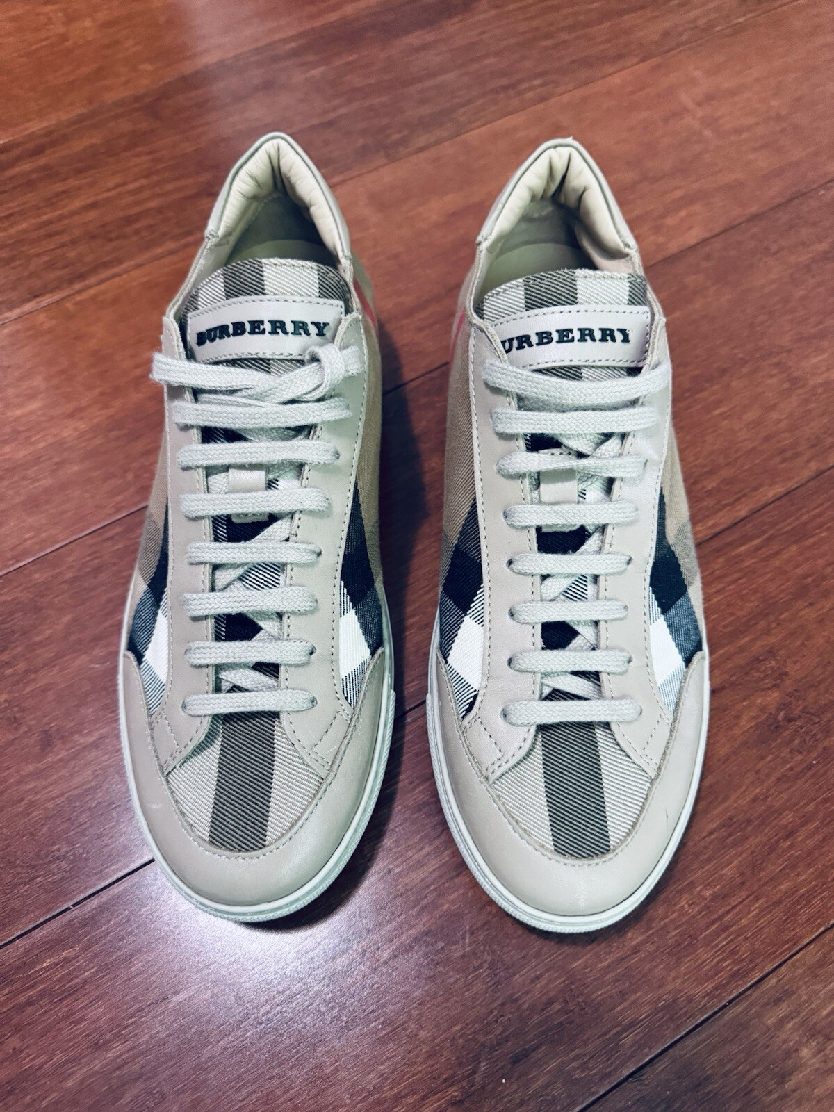 Burberry Woman Hatfields Leather Nova Canvas Low Top Beige Tan Sneakers Eu 39