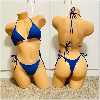 Blue Two piece String Bikini Swimwear One Size Exotic Dancer Outfit