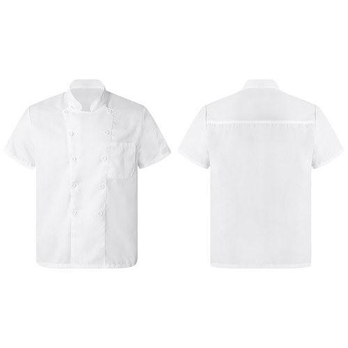 Men Women Short Sleeve Chef Coat Stand Collar T-Shirt Restaurant Cook Uniform - Picture 35 of 47