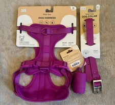 Wild One Bundle - Large Dog Collar Medium Harness Poop Bag Carrier Orchid Pink