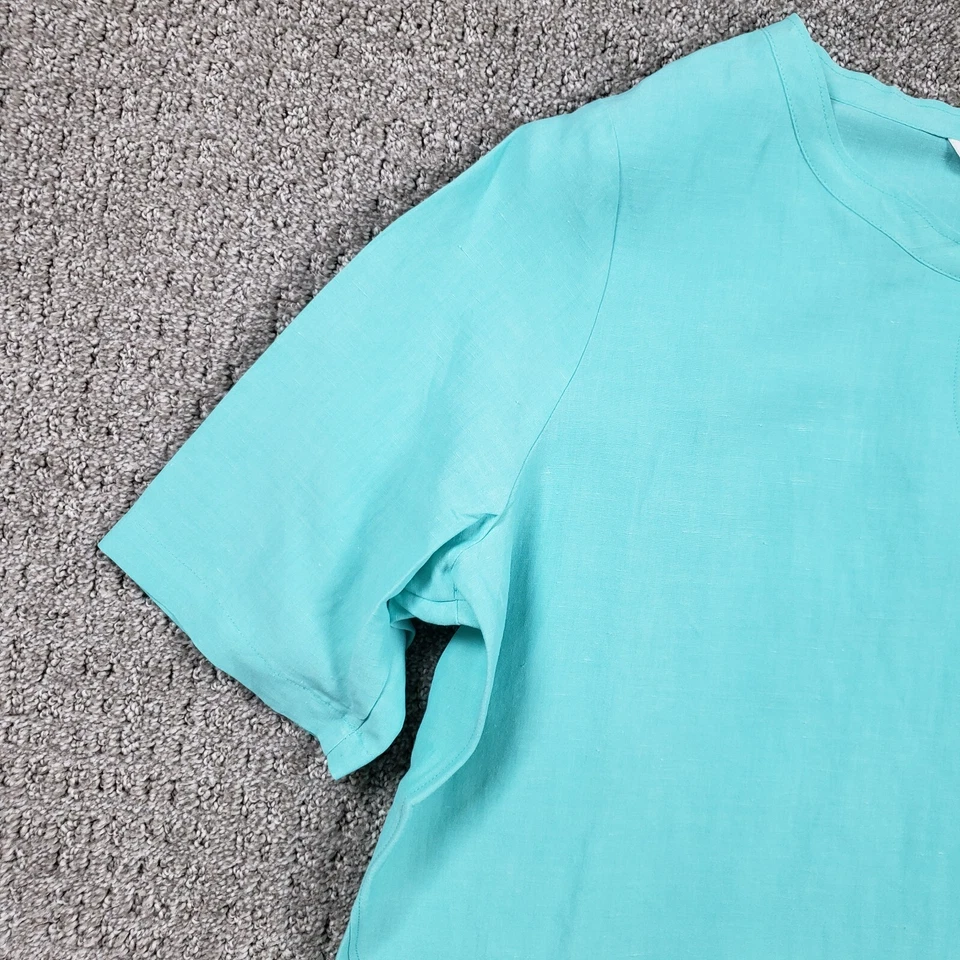 Blusa Pullover WINTERSILKS Mujer Mediana Verde Seda Lino Manga Corta NUEVA Foto 4 de 4