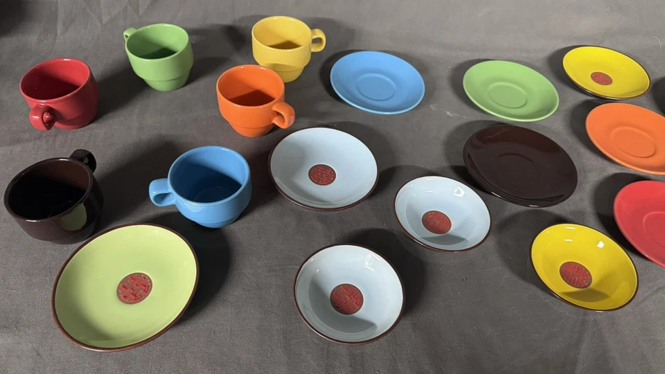 Mercado Mundial Apilable Tazas y Platillos Espresso con Estampado Chino Cerámica Pequeño Foto 2 de 4