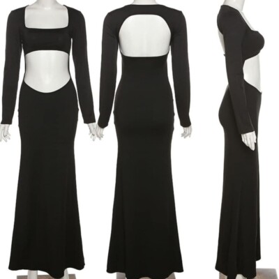 sachin and babi light blue dress Long Sleeve Pearl Backless Maxi Dress Black main image 1