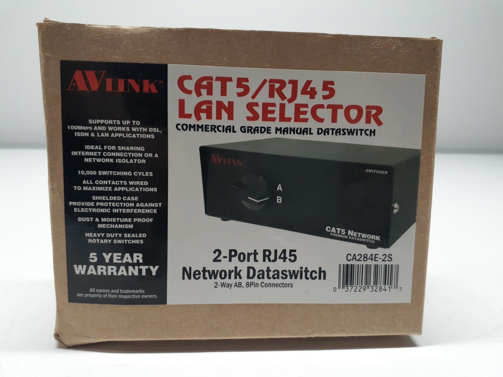 AV Link 2 Port CAT5 RJ45 Network Dataswitch Lan Selector Steel Black