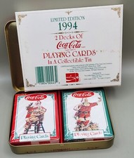 Coke Playing Cards 2 Decks Sealed In Metal Christmas Tin Vintage 1994 Coca Cola