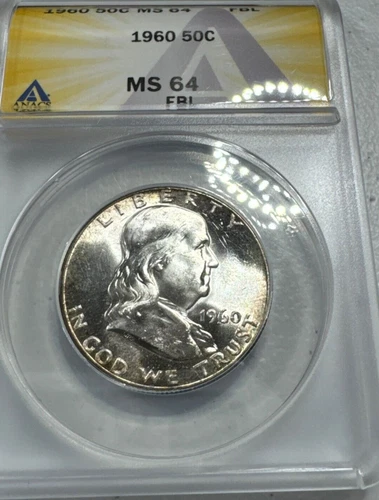 1960  Franklin US Half Dollar,   MS64 by ANACS,   FBL,   SUPERB looking coin!!!!